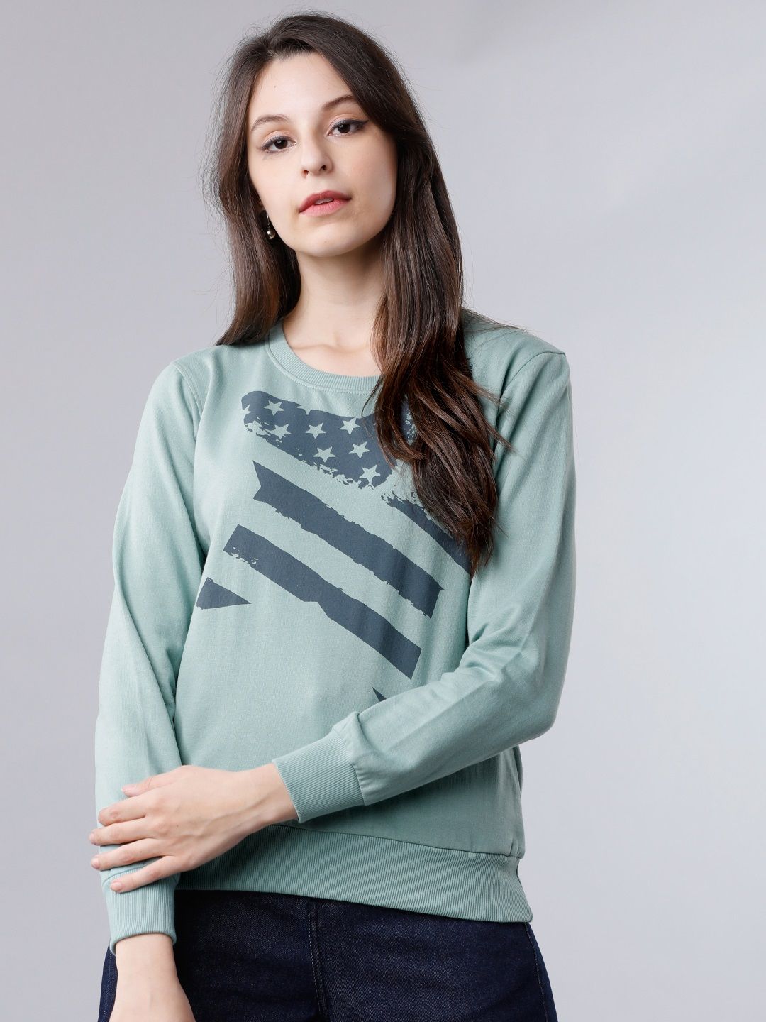 Tokyo Talkies Women Green Printed Sweatshirt Price in India