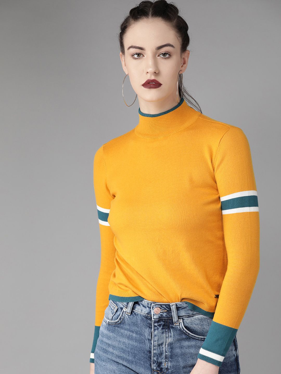 The Roadster Lifestyle Co Women Mustard Yellow Solid Sweater Price in India