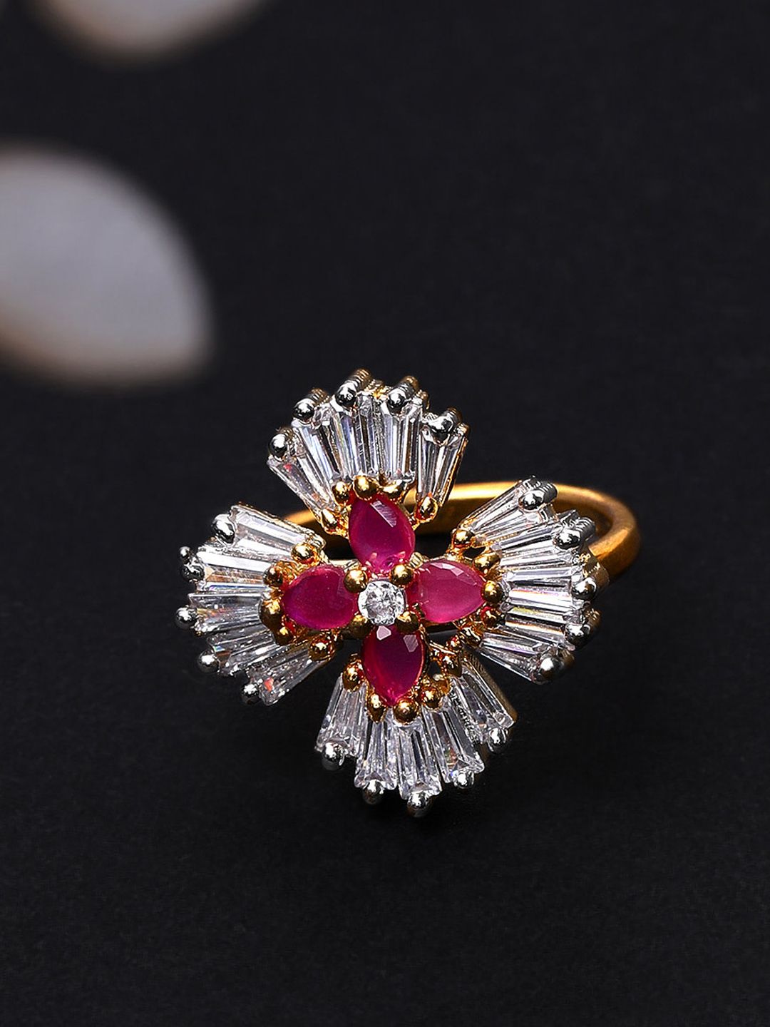 Rubans Women Pink & Gold-Toned Stone-Studded Ring Price in India
