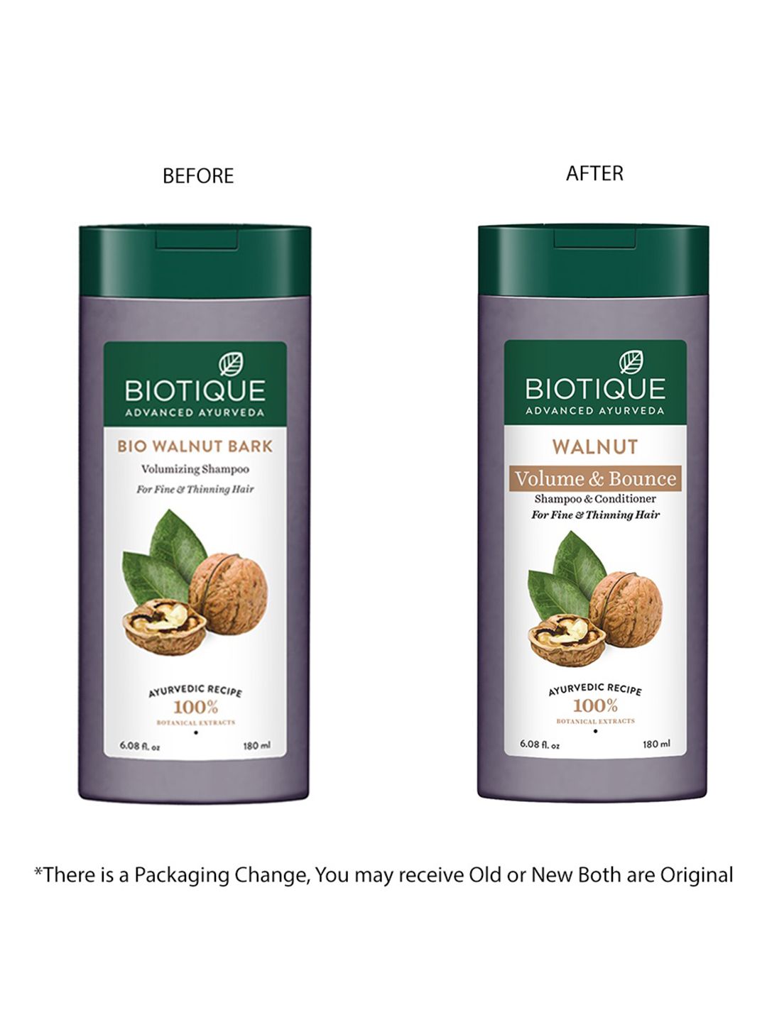Biotique Walnut Volume and Bounce Shampoo & Conditioner To Target Damaged Dry Scalp 180ml