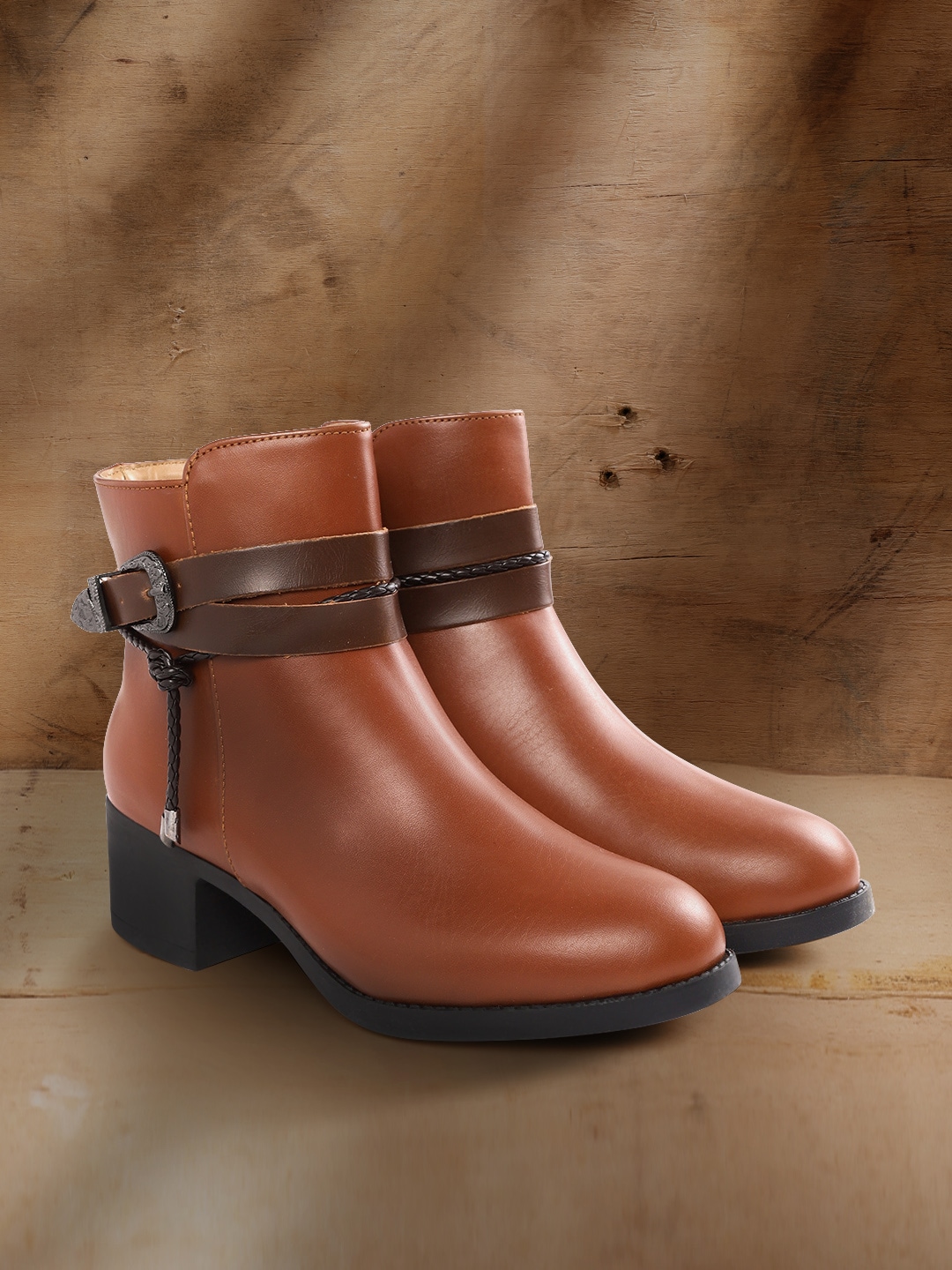 The Roadster Lifestyle Co Women Brown Solid Mid-Top Heeled Boots Price in India