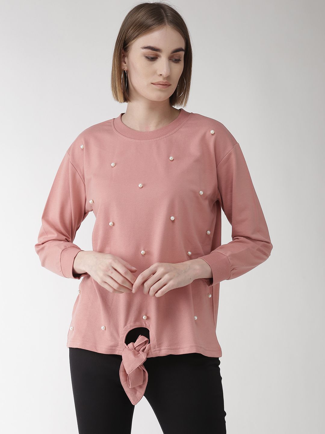 plusS Women Dusty Pink Embelished Sweatshirt Price in India