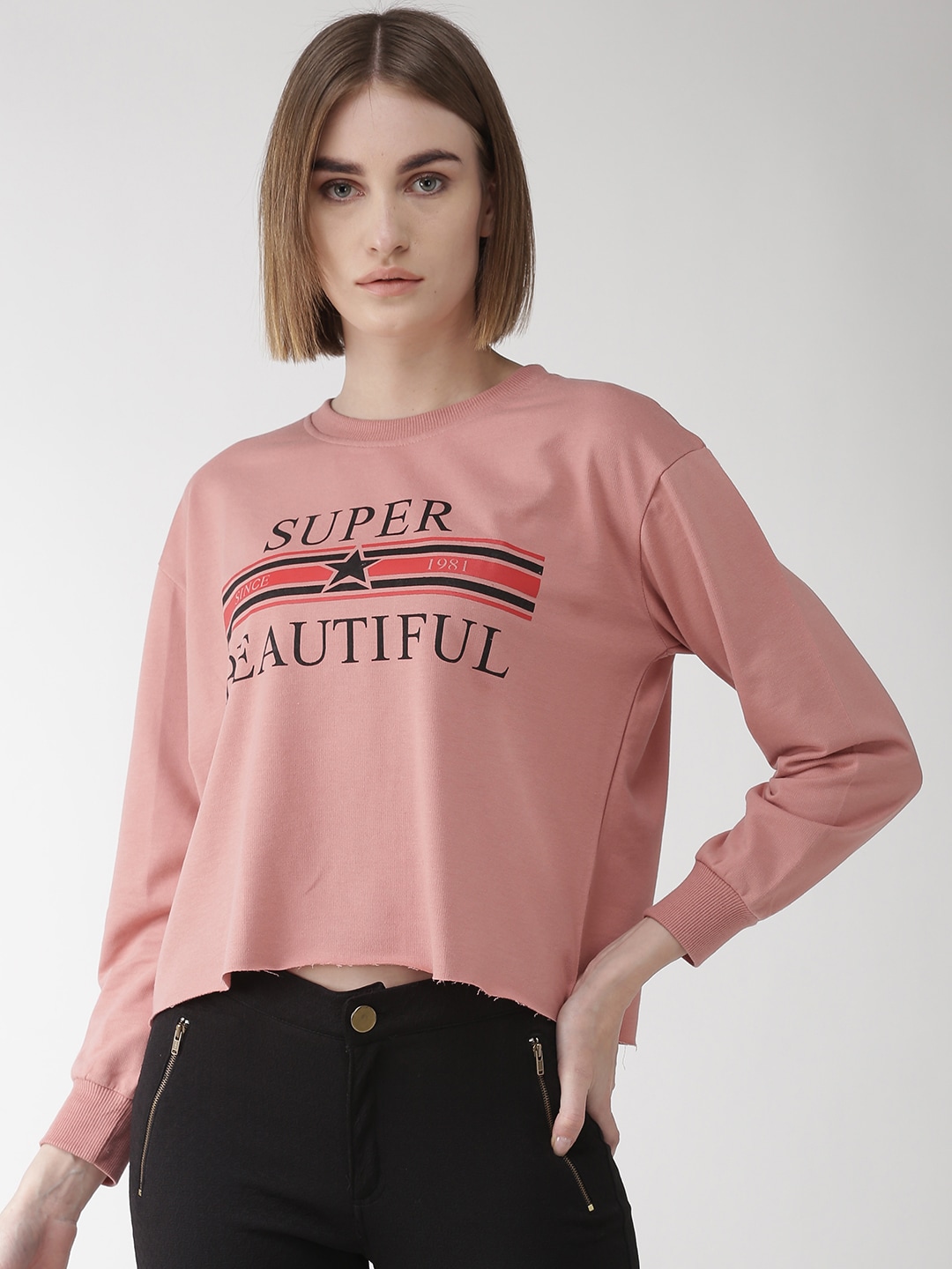 plusS Women Dusty Pink Printed Sweatshirt Price in India