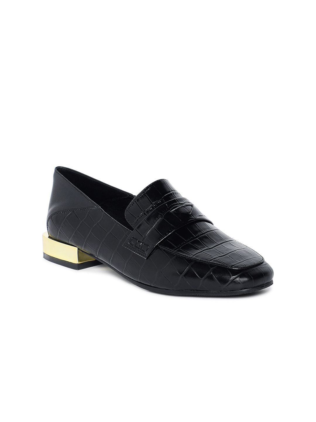 Heel & Buckle London Women Black Croc Skin Textured Leather Loafers Price in India