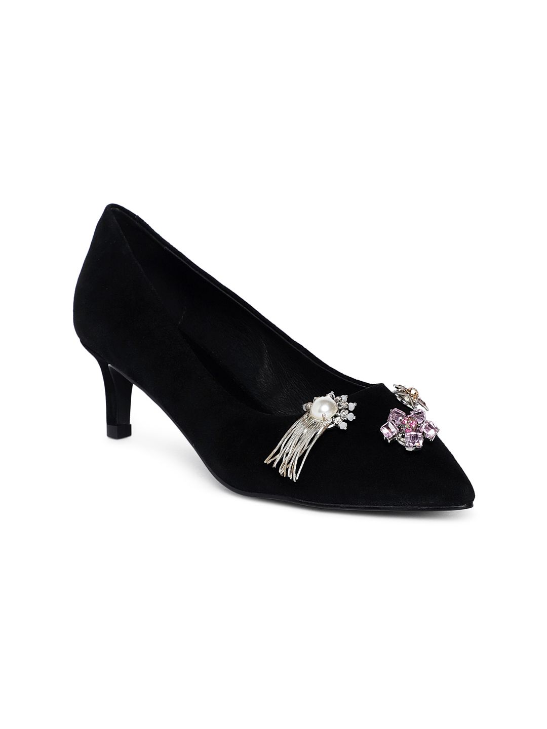 Heel & Buckle London Women Black Suede Embellished Pumps Price in India