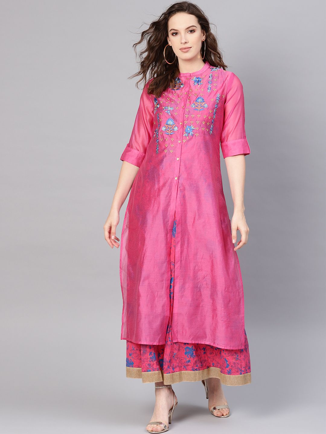 Juniper Women Pink Printed Layered Maxi Dress Price in India