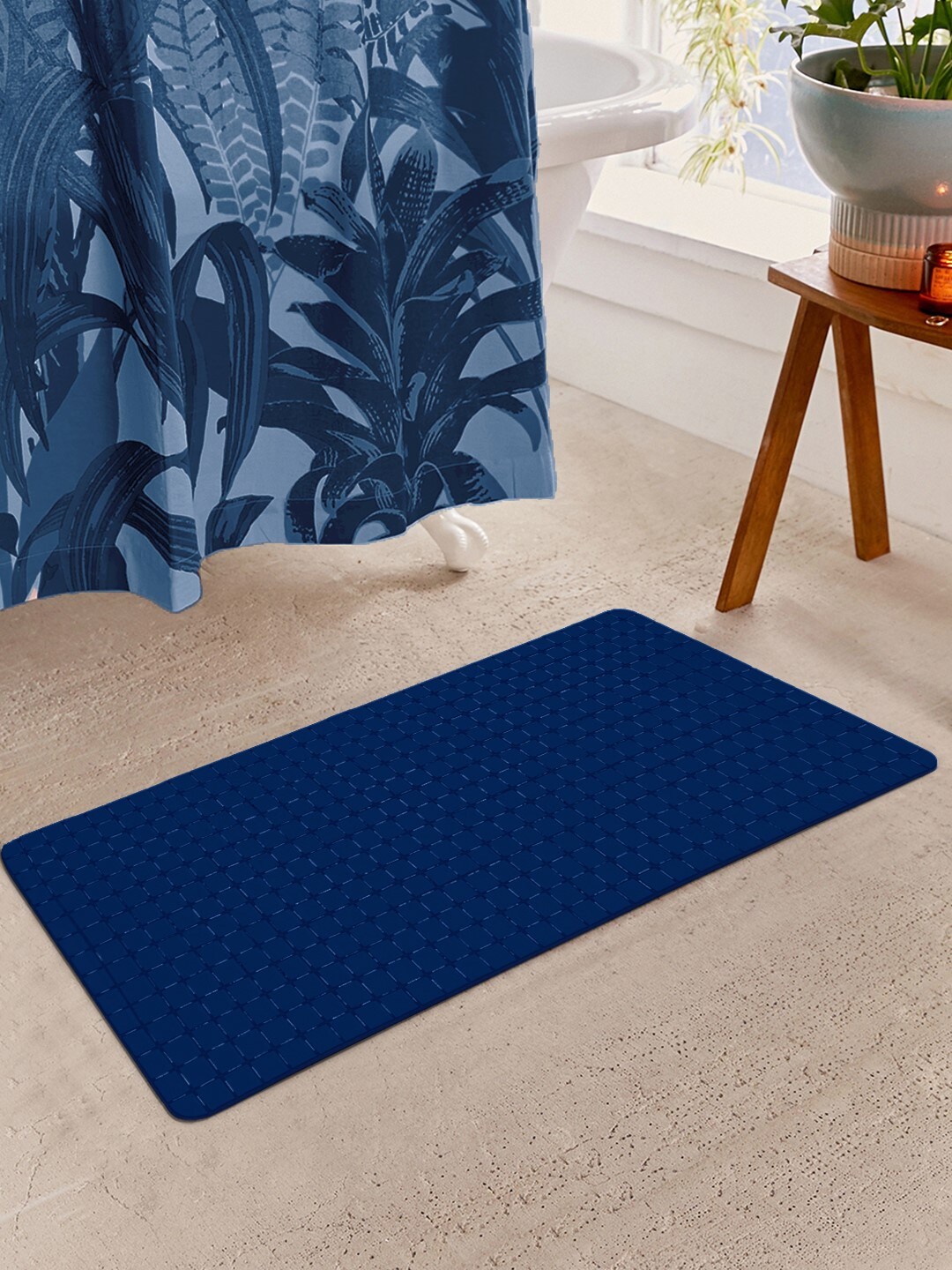 Story@home Navy Blue Solid Rectangular Bath Rug Price in India