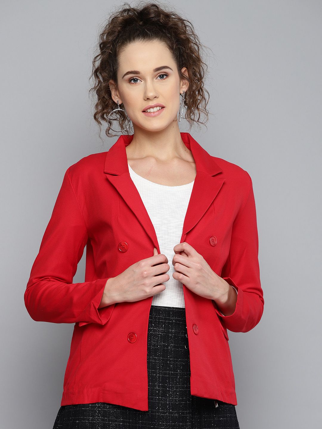 Marie Claire Women Red Tailored Fit Double Breasted Casual Blazer Price in India