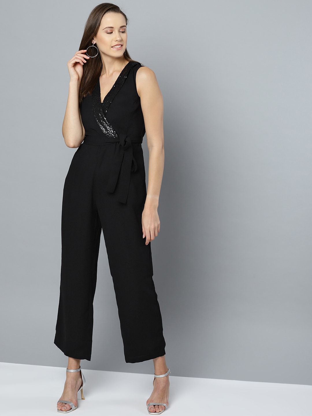 Marie Claire Women Black Solid Basic Jumpsuit Price in India