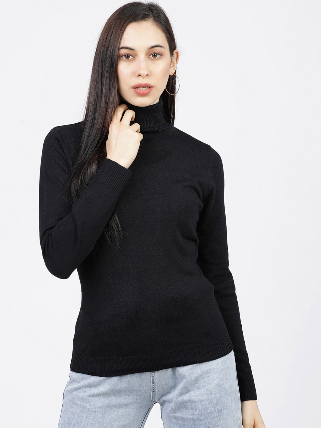 Tokyo Talkies Women Black Solid Sweater Price in India
