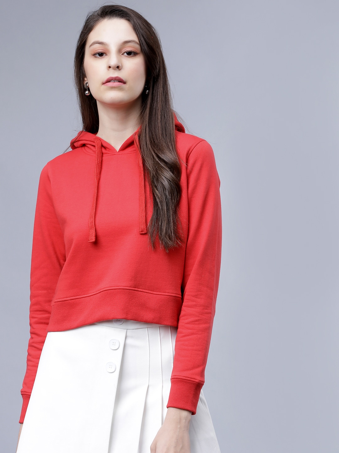 Tokyo Talkies Women Red Solid Hooded Sweatshirt Price in India