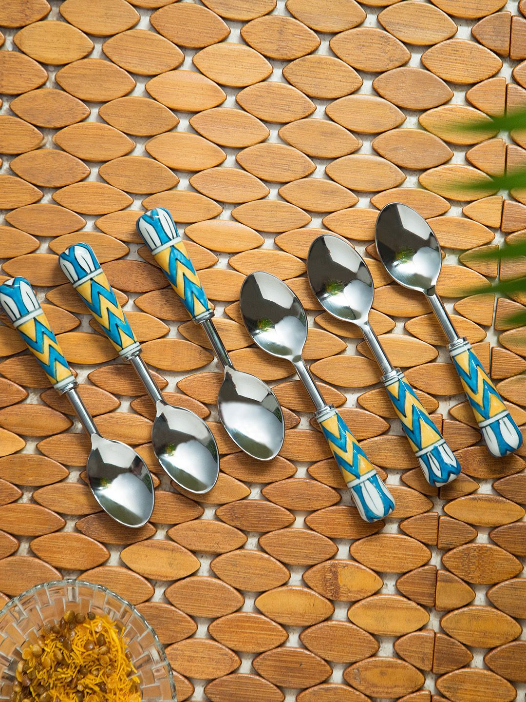 ExclusiveLane Silver-Toned & Multicoloured 6-Pieces Printed Stainless Steel Spoon Set Price in India