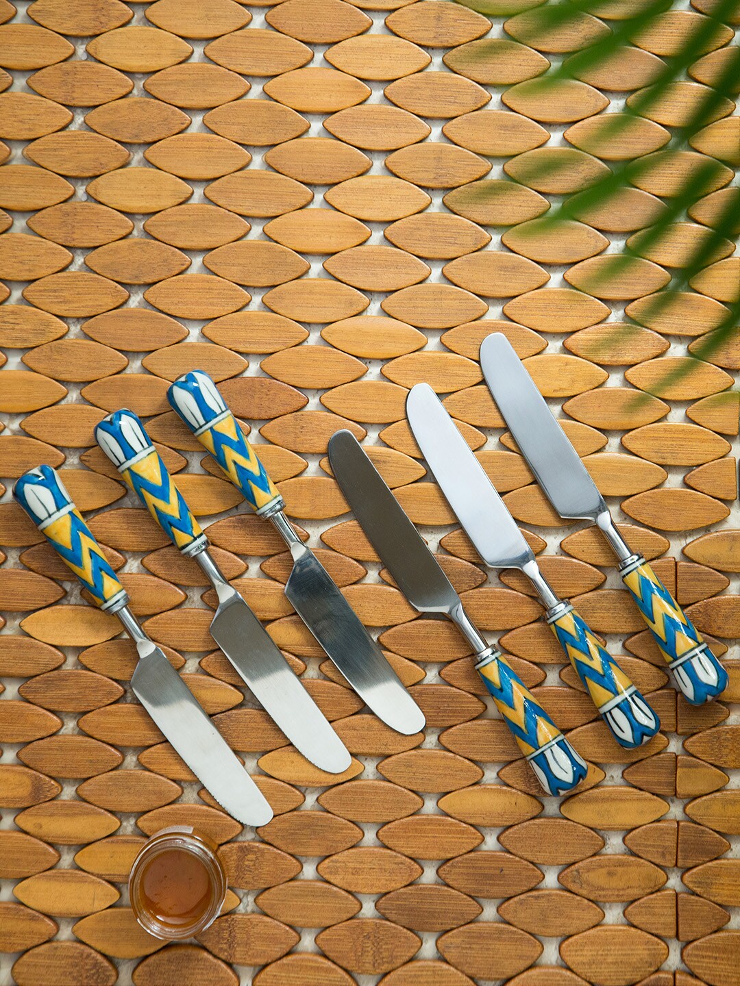 ExclusiveLane Silver-Toned 6-Pieces The Mughal Paich Daar Hand-Painted Stainless Steel Table Knives Price in India