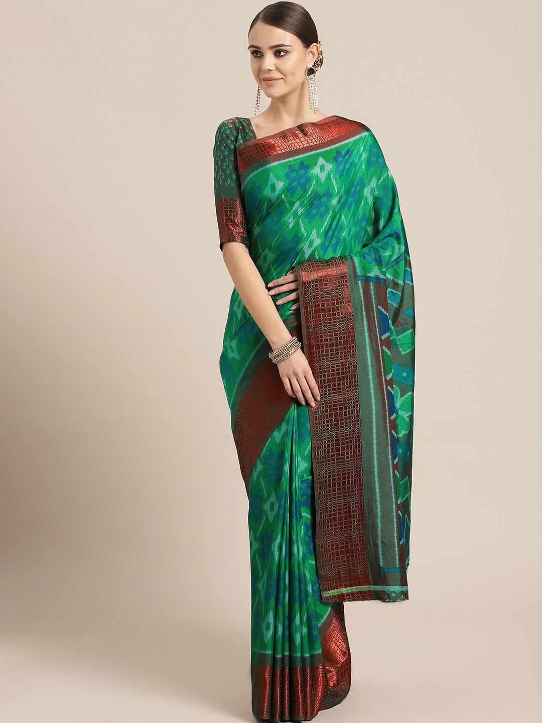 Saree mall Green & Blue Printed Saree Price in India