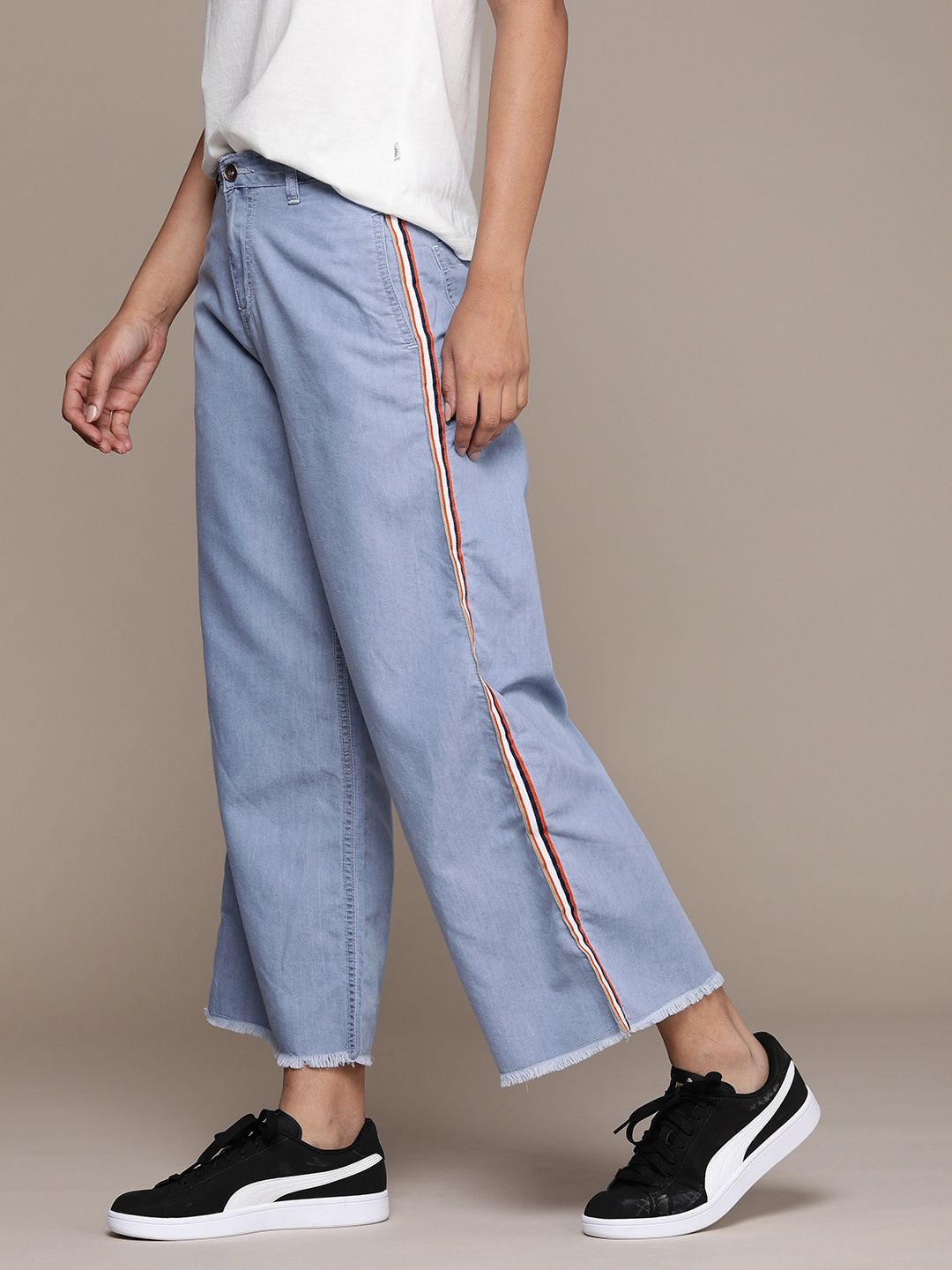 High Star Women Blue Flared Solid Regular Trousers Price in India