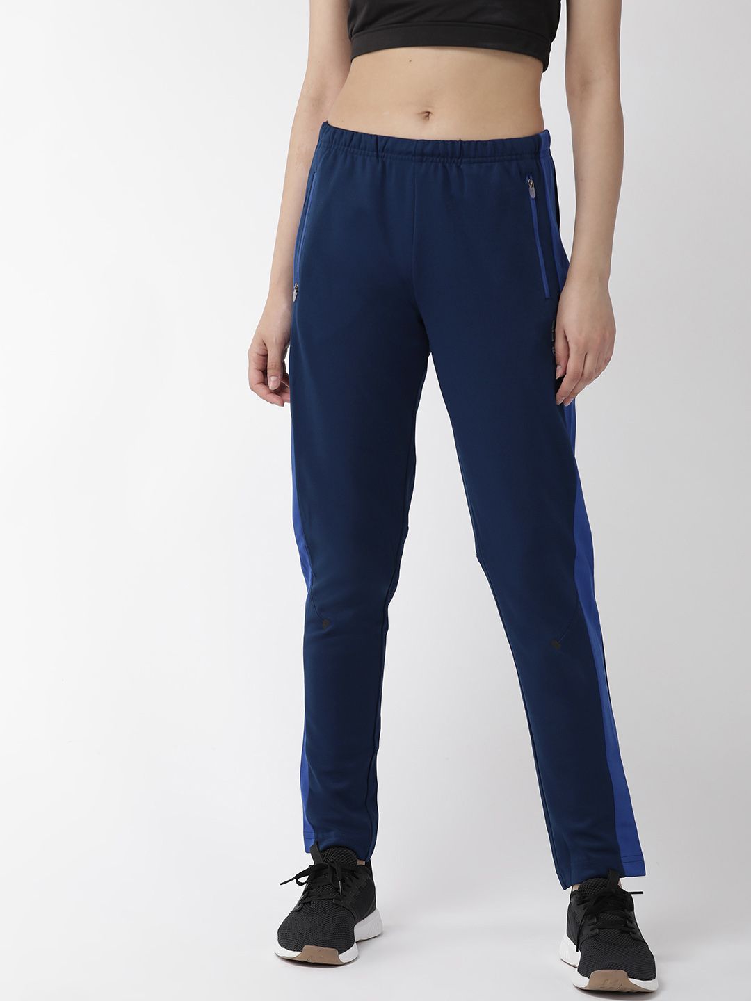 Alcis Women Navy Blue Slim Fit Solid Running Track Pants Price in India