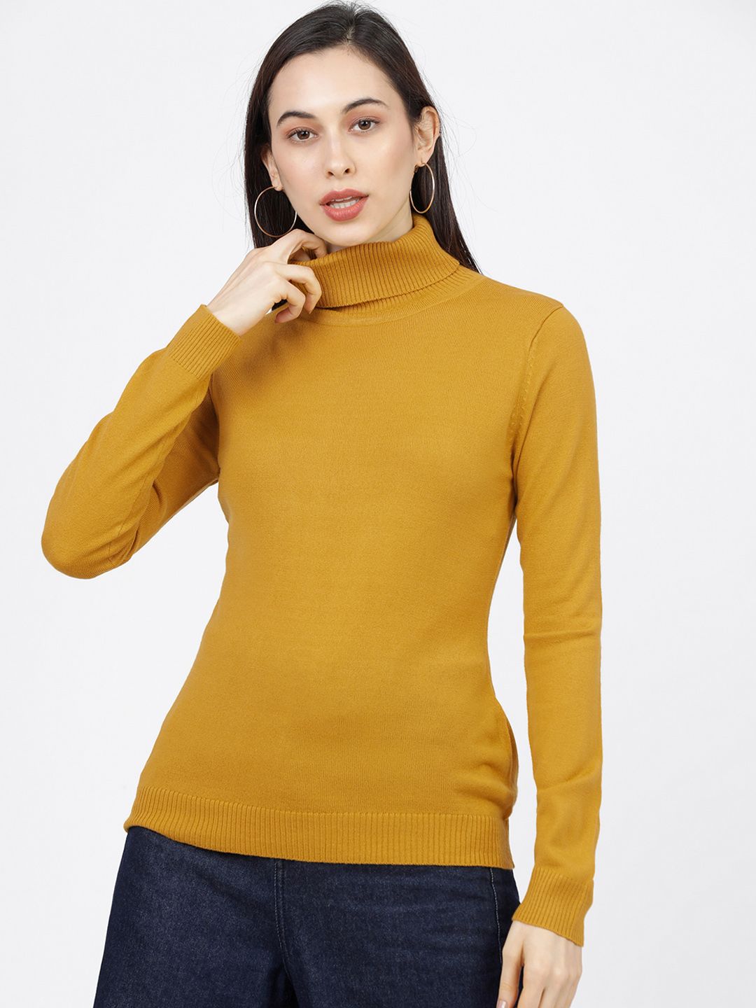 Tokyo Talkies Women Mustard Solid Sweater Price in India