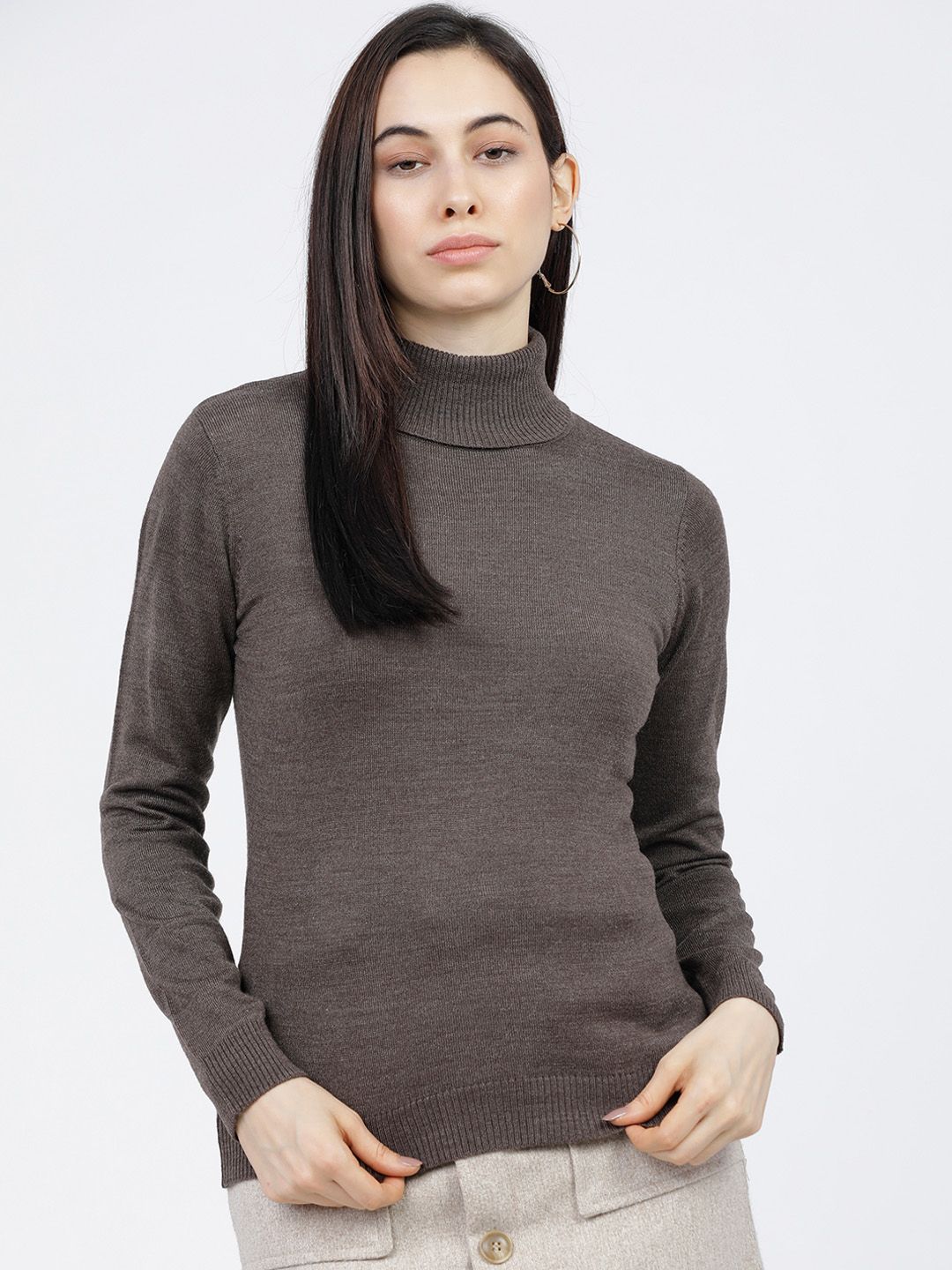 Tokyo Talkies Women Brown Solid Sweater Price in India