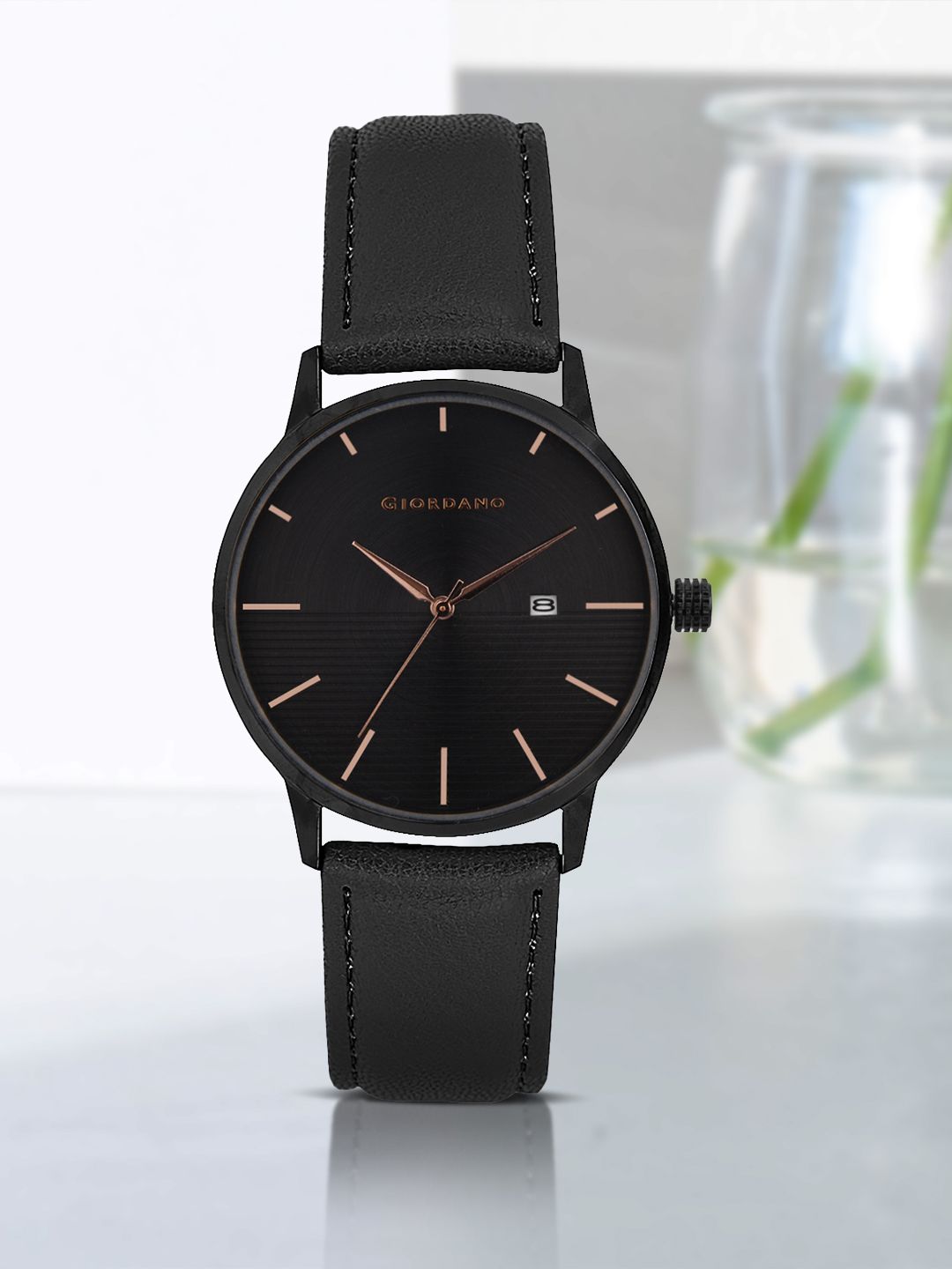 GIORDANO Men Black Leather Analogue Watch GD-4020-03