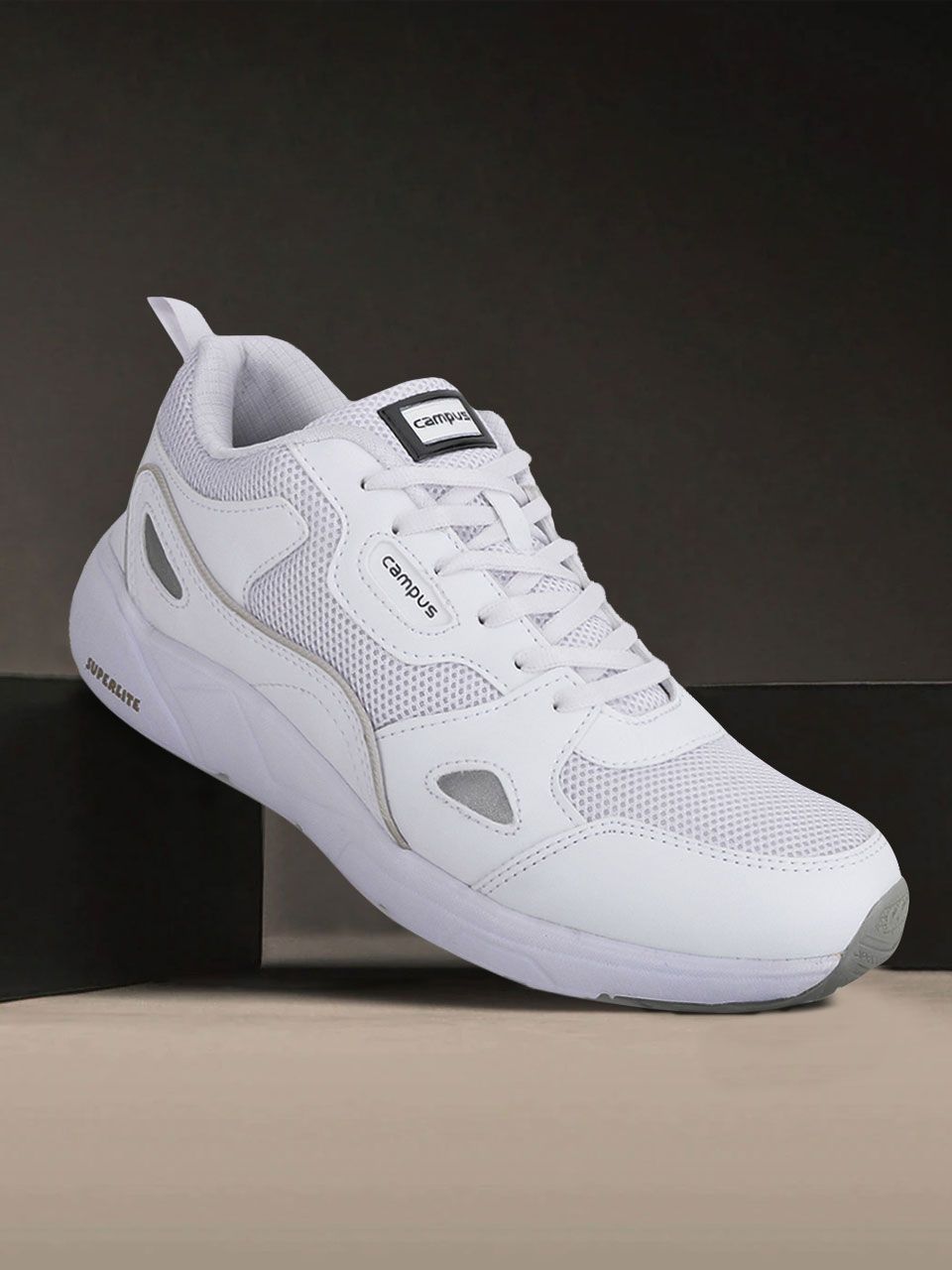 Campus Men WISDOM White Mesh Mid-Top Running Shoes