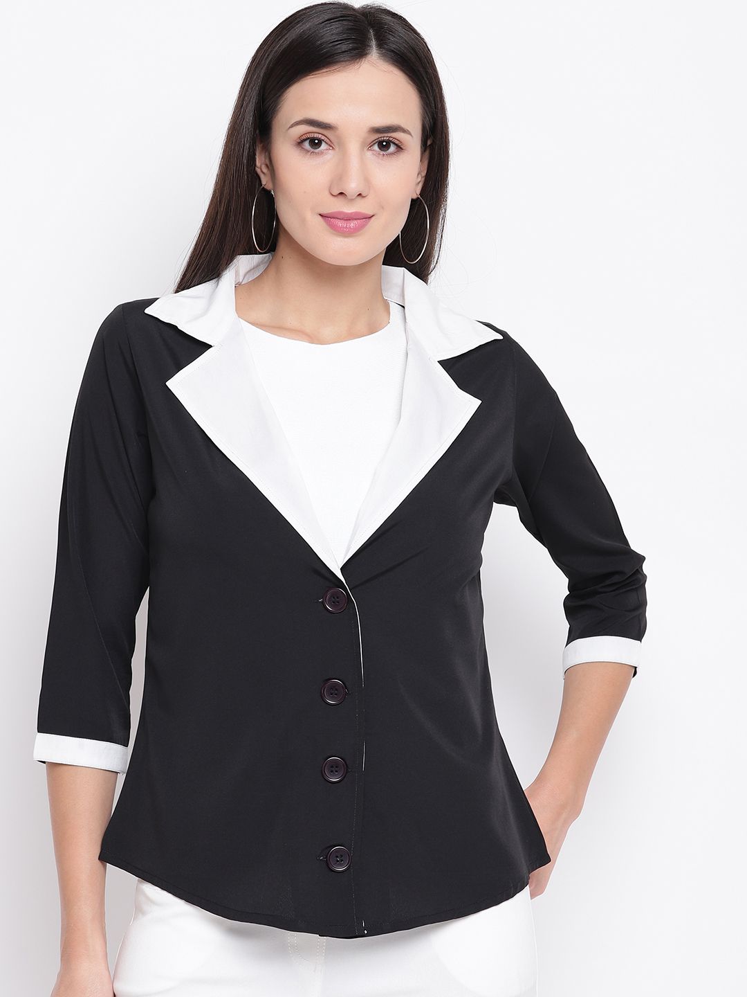 Karmic Vision Women Black Solid Tailored Jacket Price in India