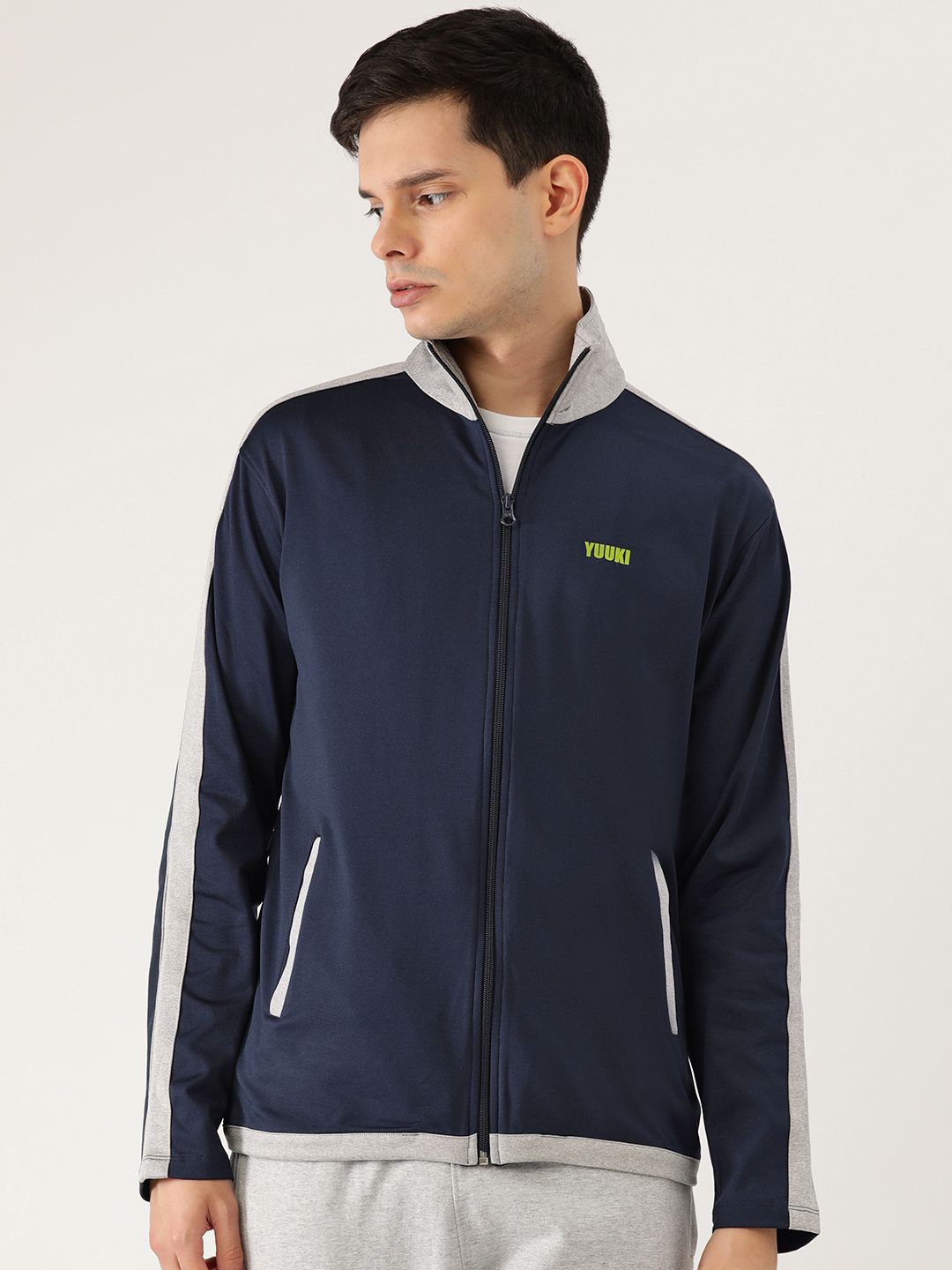 Yuuki Men Navy Blue Solid Sporty Jacket