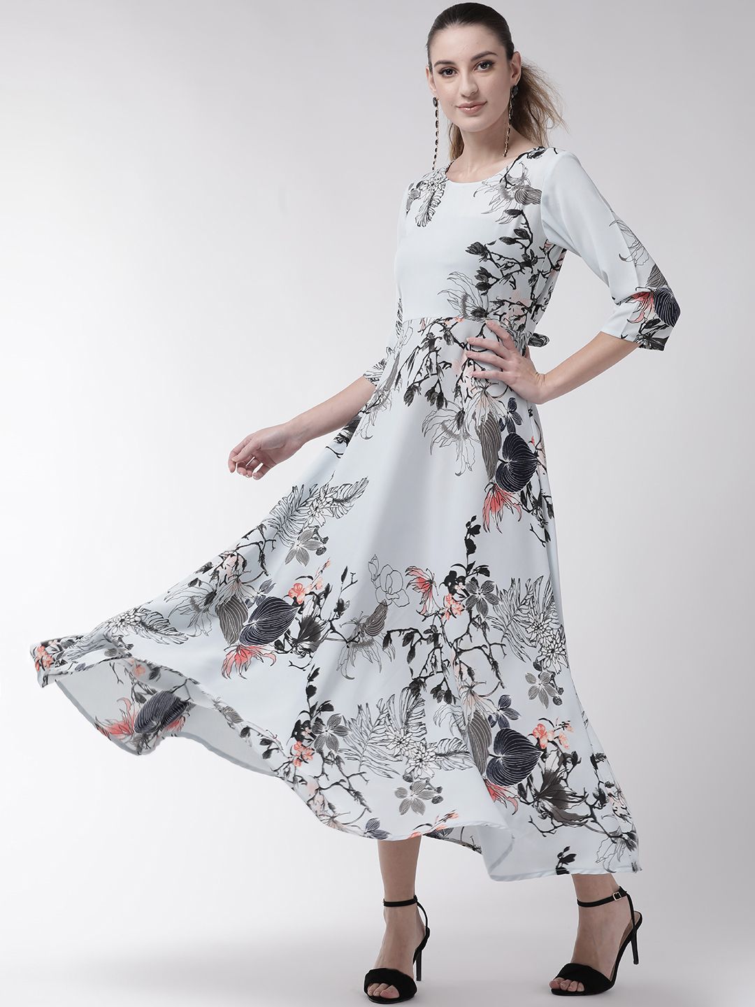 U&F Blue Floral Print Maxi Dress Price in India