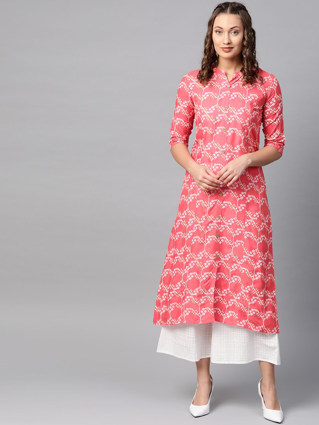 Anubhutee Women Coral Pink & White Printed Kurta with Palazzos Price in India