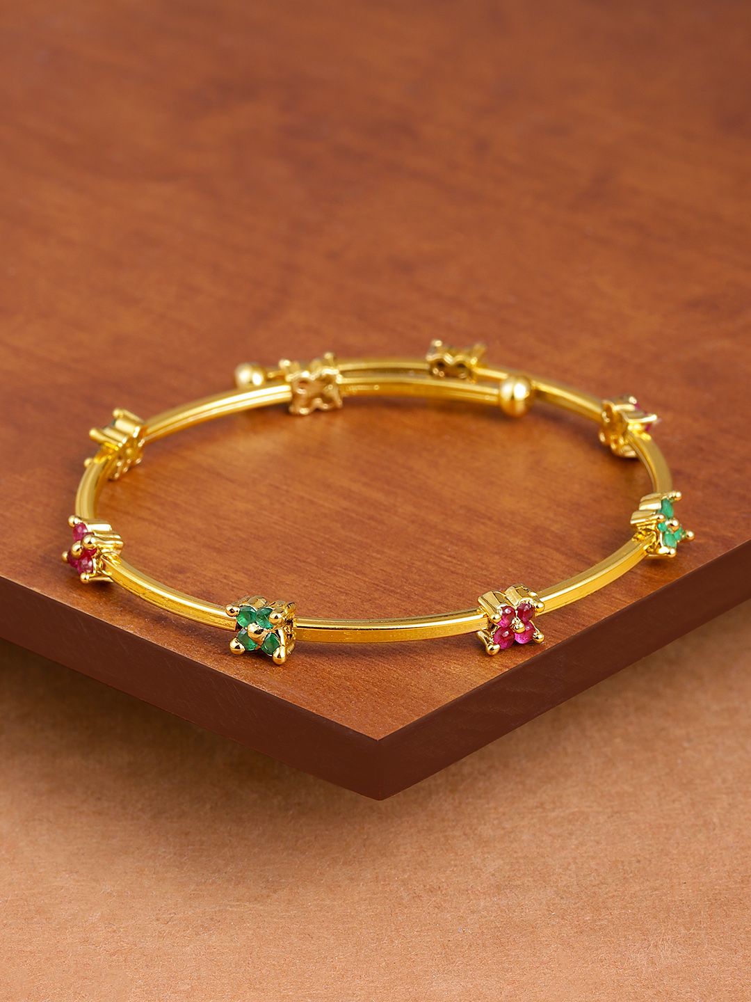 Zaveri Pearls Gold-Plated Cubic Zirconia Studded Kada Bracelet Price in India