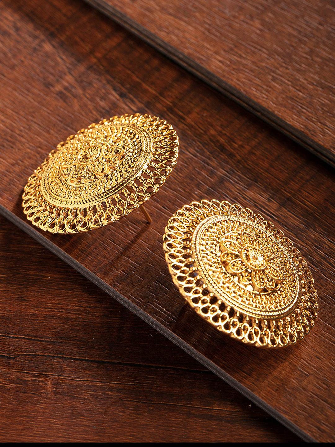 Zaveri Pearls Gold-Plated Circular Filigree Studs Price in India