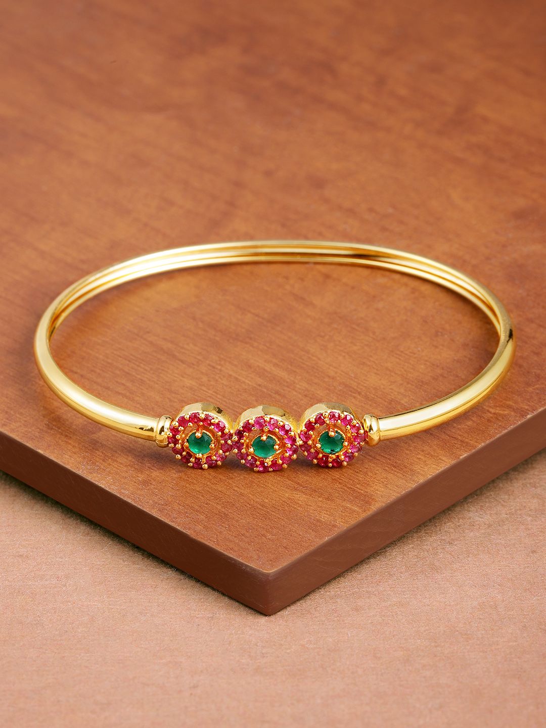 Zaveri Pearls Gold-Toned & Pink Cubic Zirconia Studded Kada Bracelet Price in India