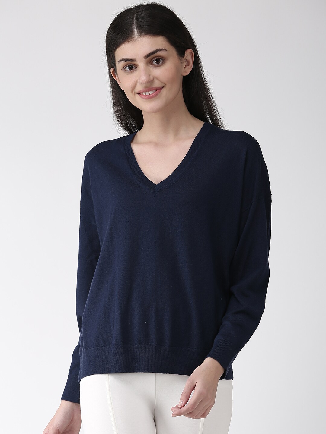 Marks & Spencer Women Navy Blue Solid Pullover Sweater Price in India