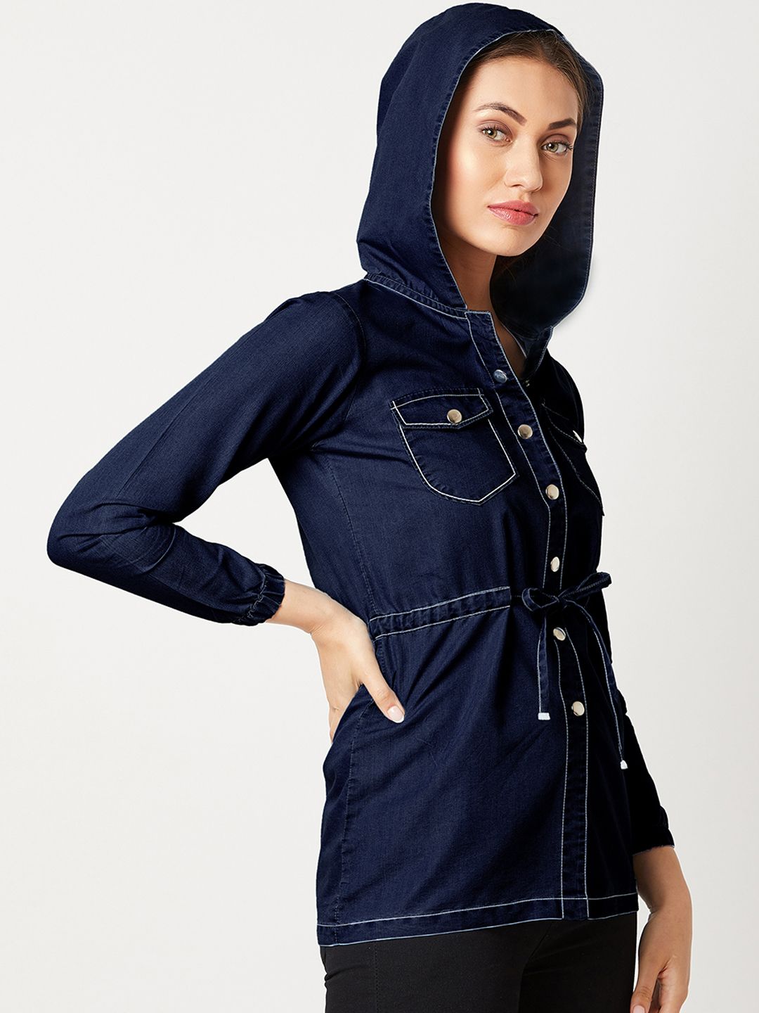 Miss Chase Women Navy Blue Solid Jacket Price in India