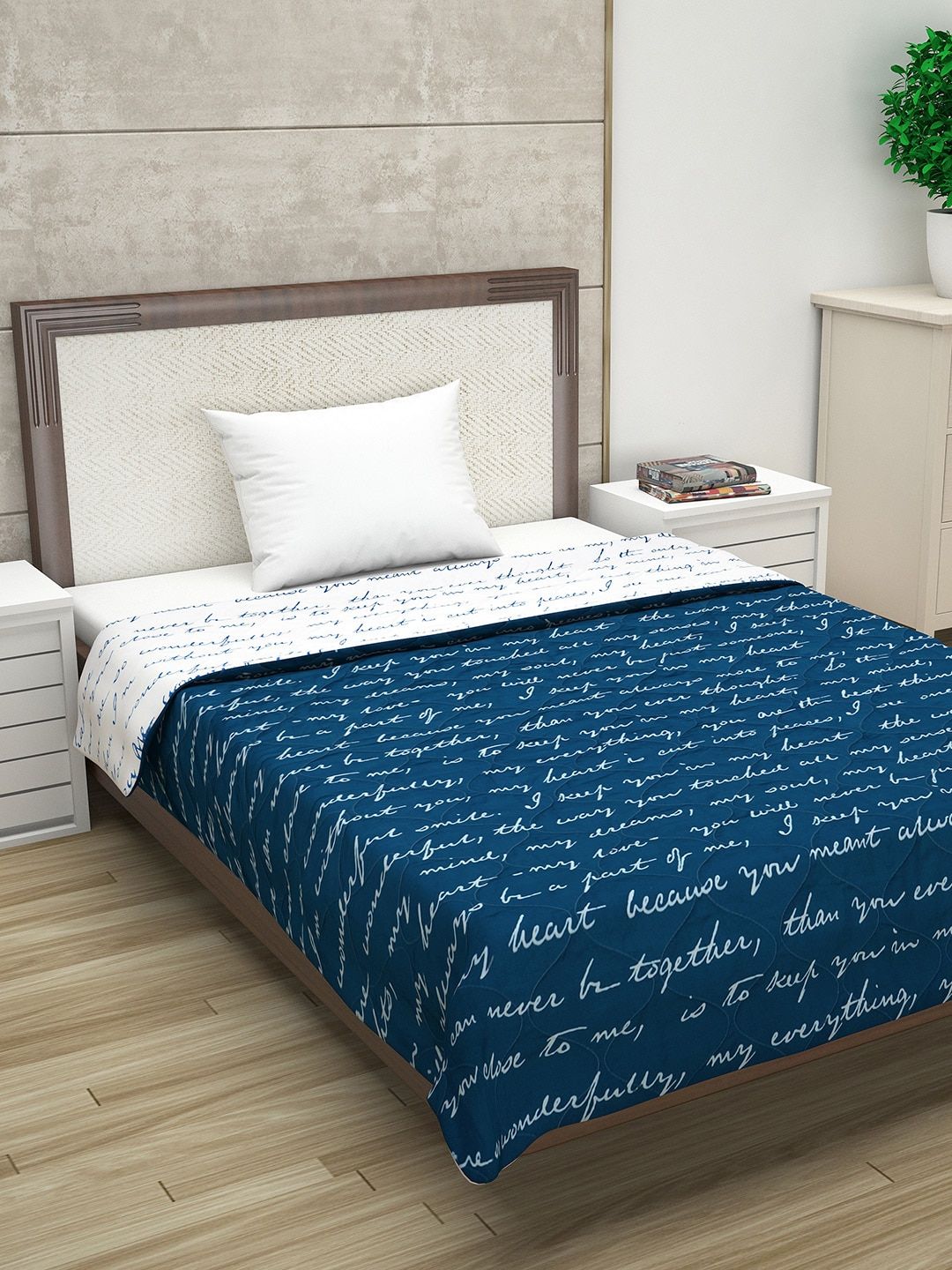 Divine Casa Navy Blue & White Abstract AC Room 110 GSM Single Bed Comforter Price in India