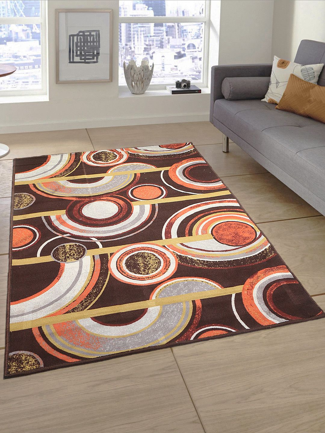 Status Brown & Orange Printed Nylon Anti-Skid Carpet Price in India