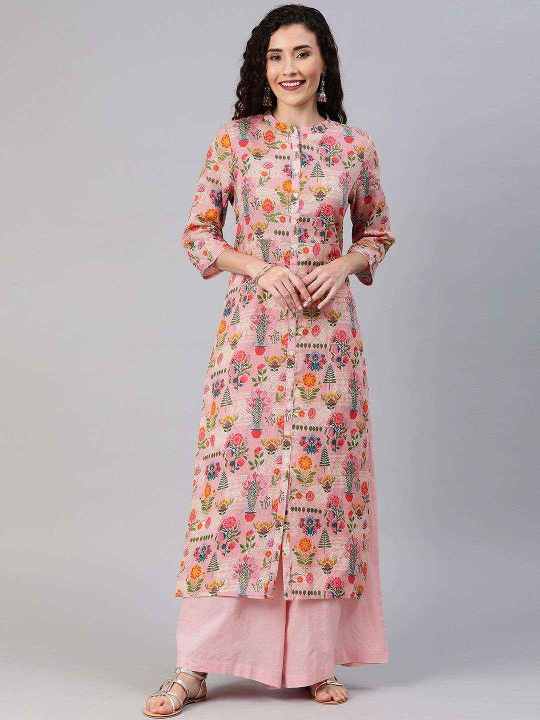 Anouk Women Pink & Green Printed Kurta with Palazzos