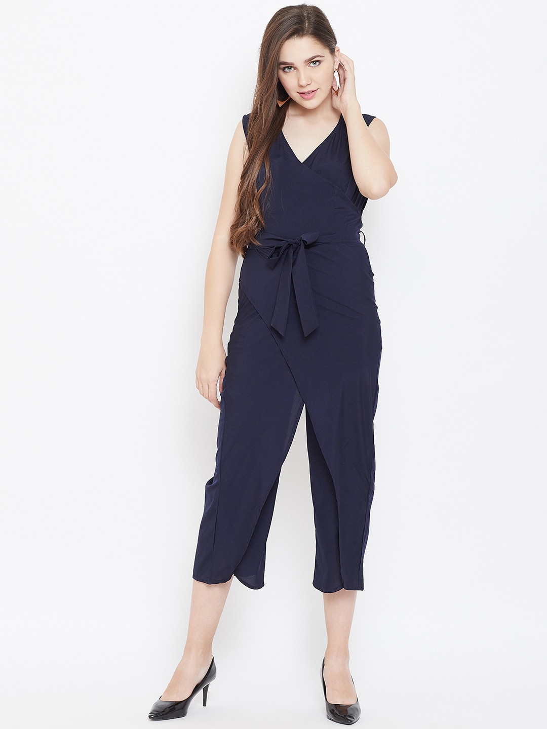 Cottinfab Women Navy Blue Solid Culotte Jumpsuit Price in India