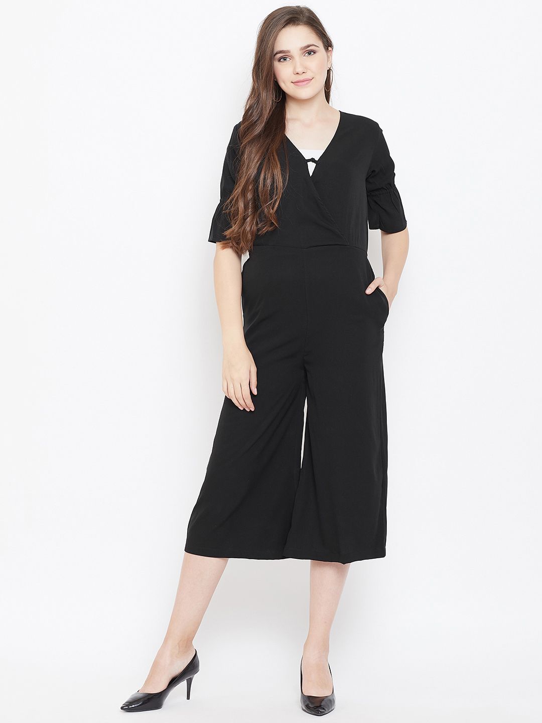Cottinfab Women Black Solid Culotte Jumpsuit Price in India