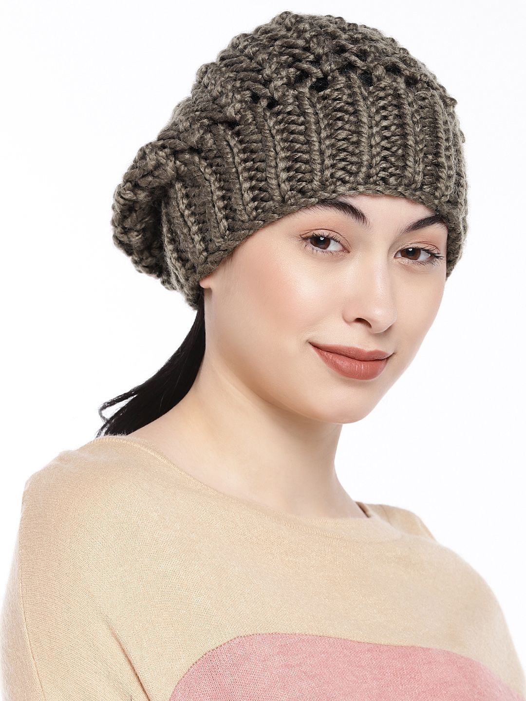 Magic Needles Women Brown Self Design Beanie Price in India