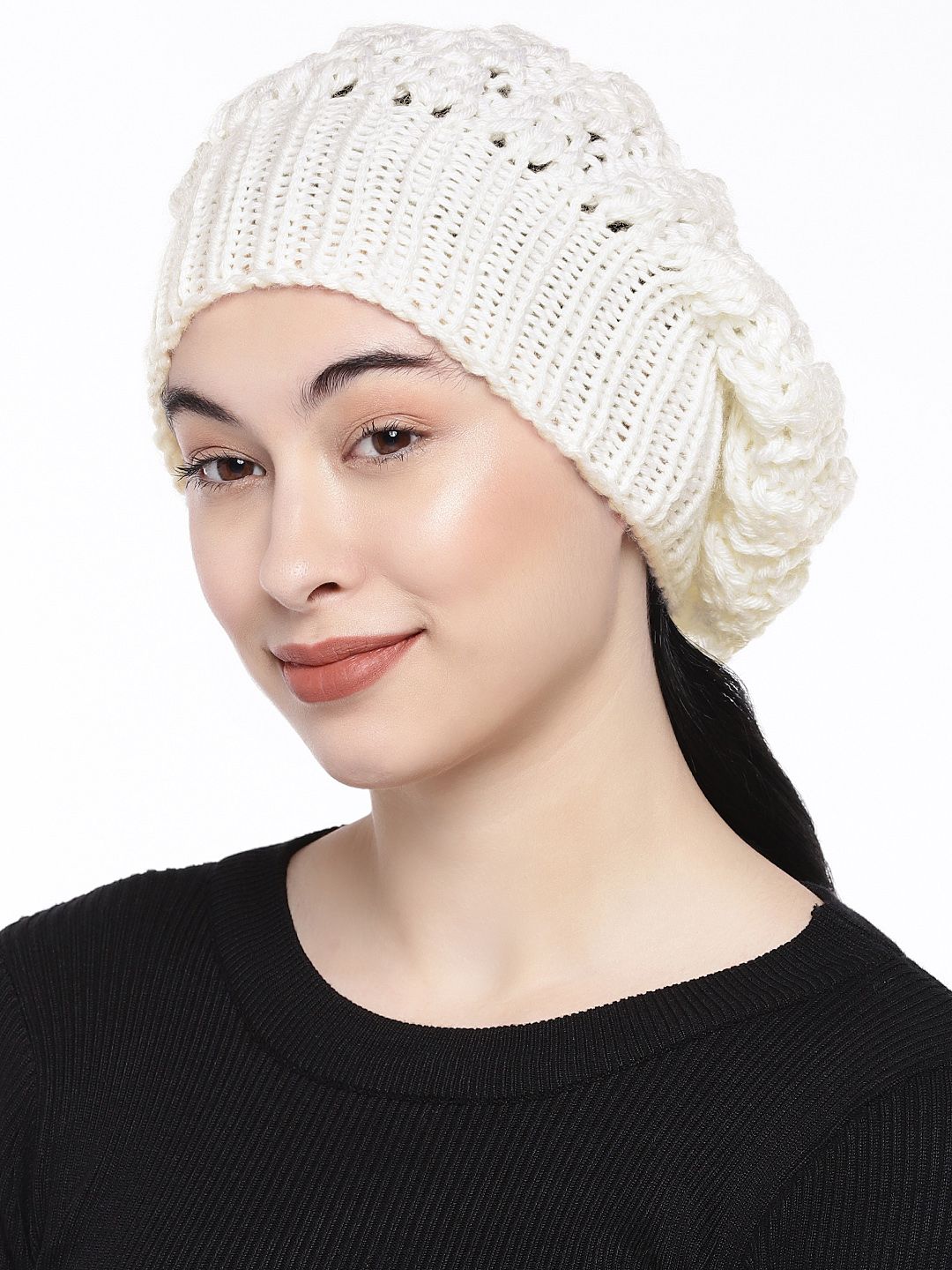 Magic Needles Women White Self Design Beanie Price in India