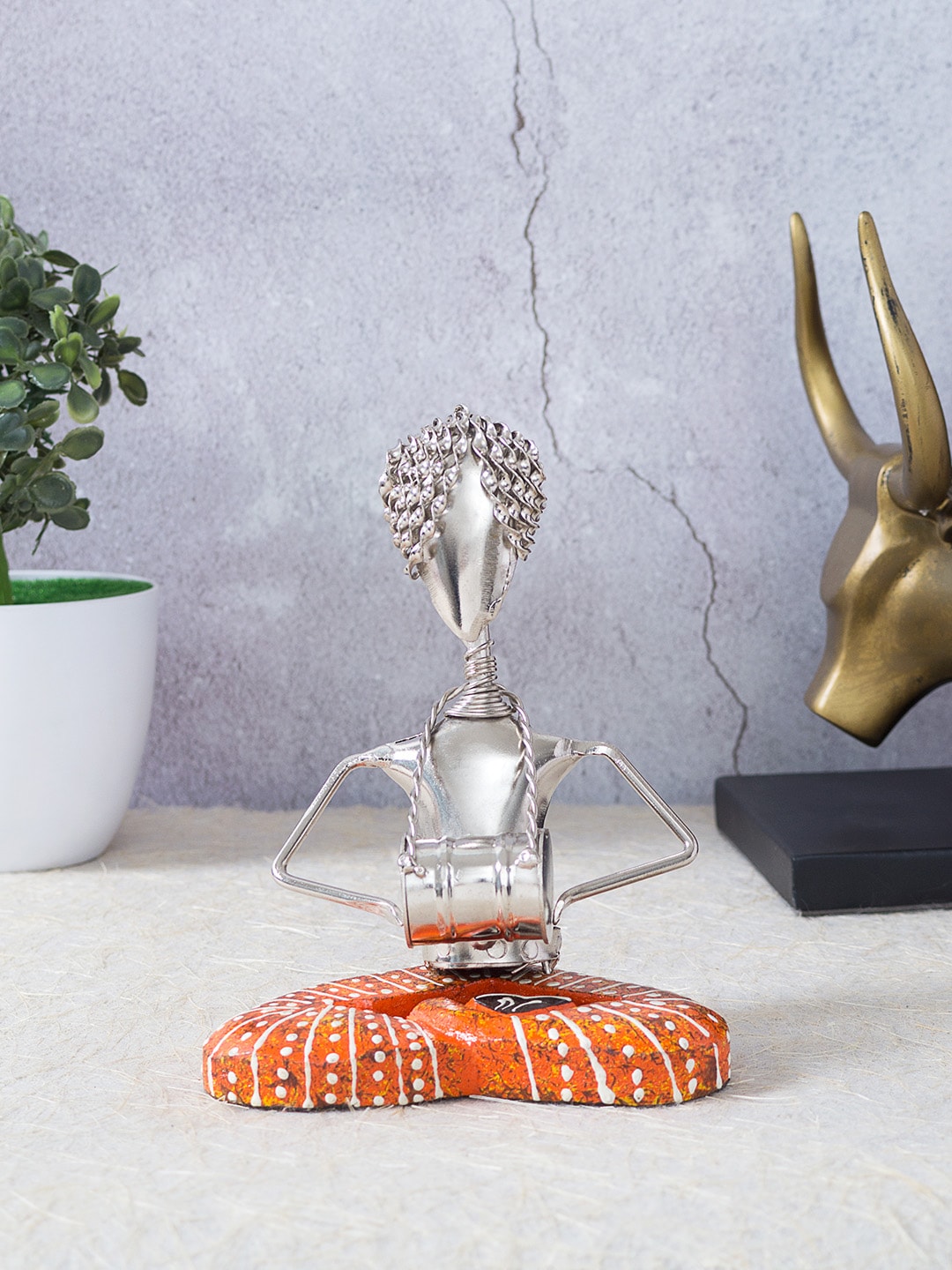 Golden Peacock Orange & Silver-Toned Iron Handcrafted Mucisians Showpieces Price in India