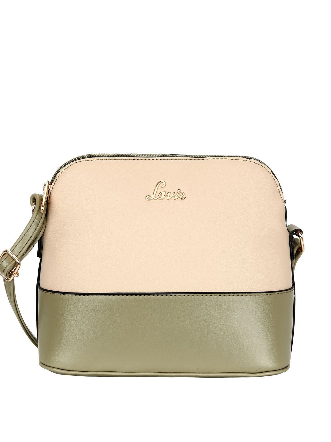 Lavie Olive Green & Beige Colourblocked Sling Bag Price in India