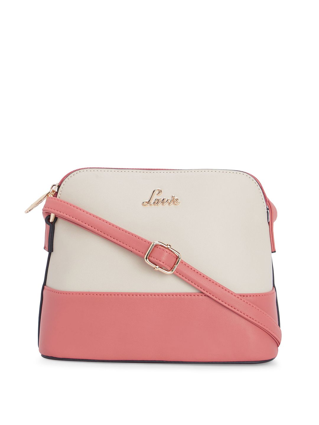 Lavie Off-White & Pink Colourblocked Sling Bag Price in India