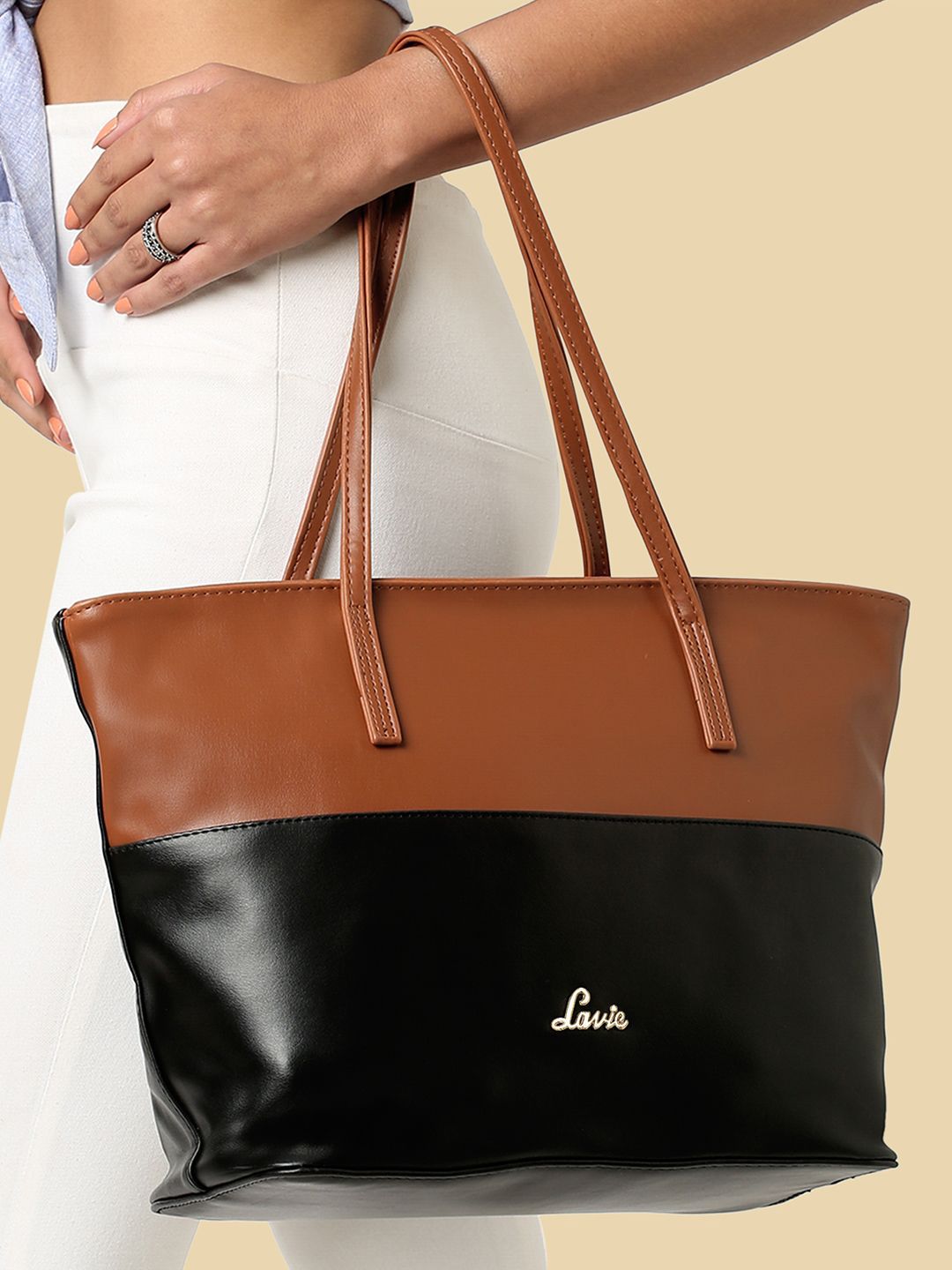 Buy Lavie Motion Brown & Black Colourblocked Shoulder Bag
