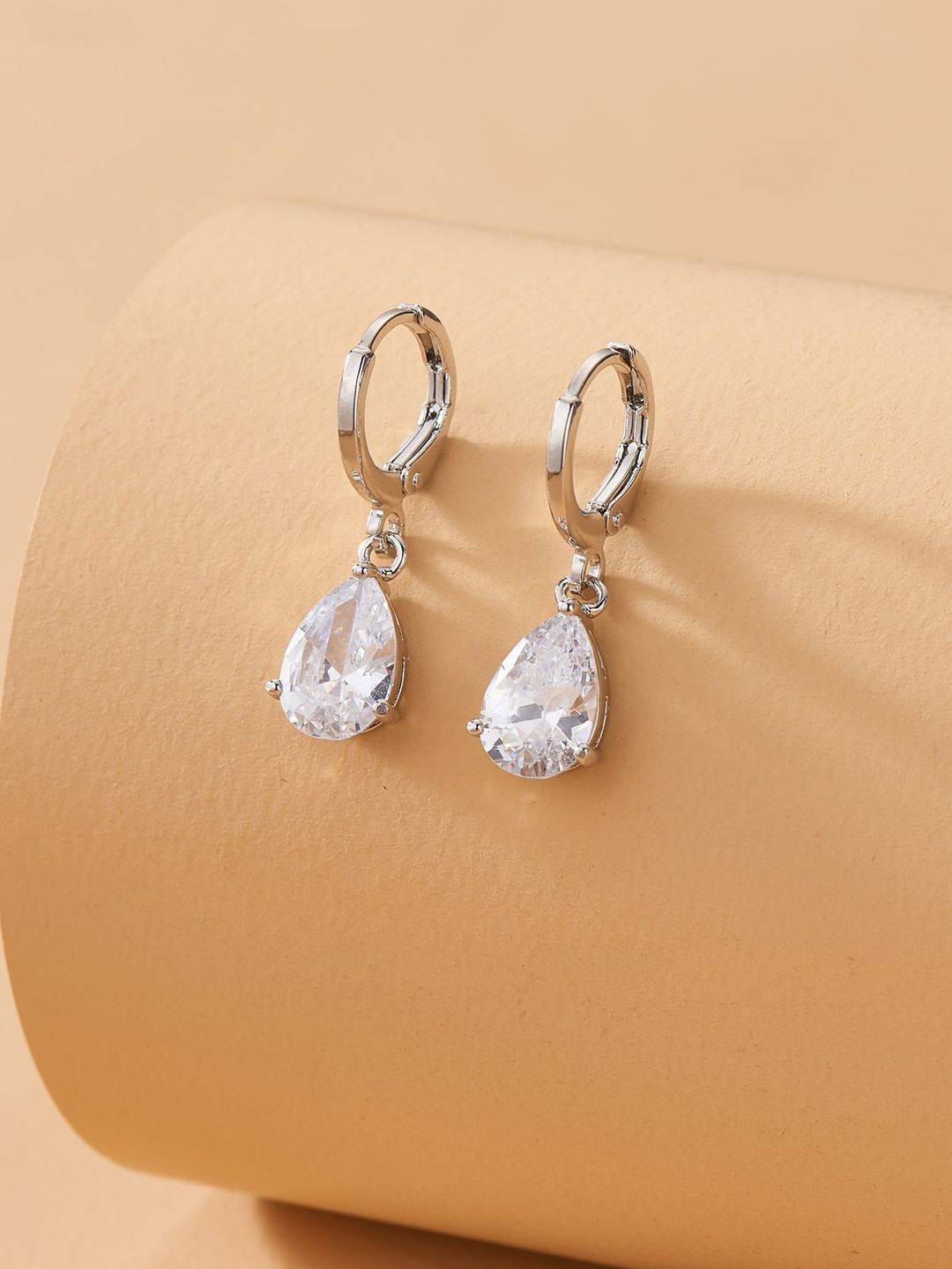 OOMPH Silver-Plated & White Teardrop Shaped Drop Earrings Price in India