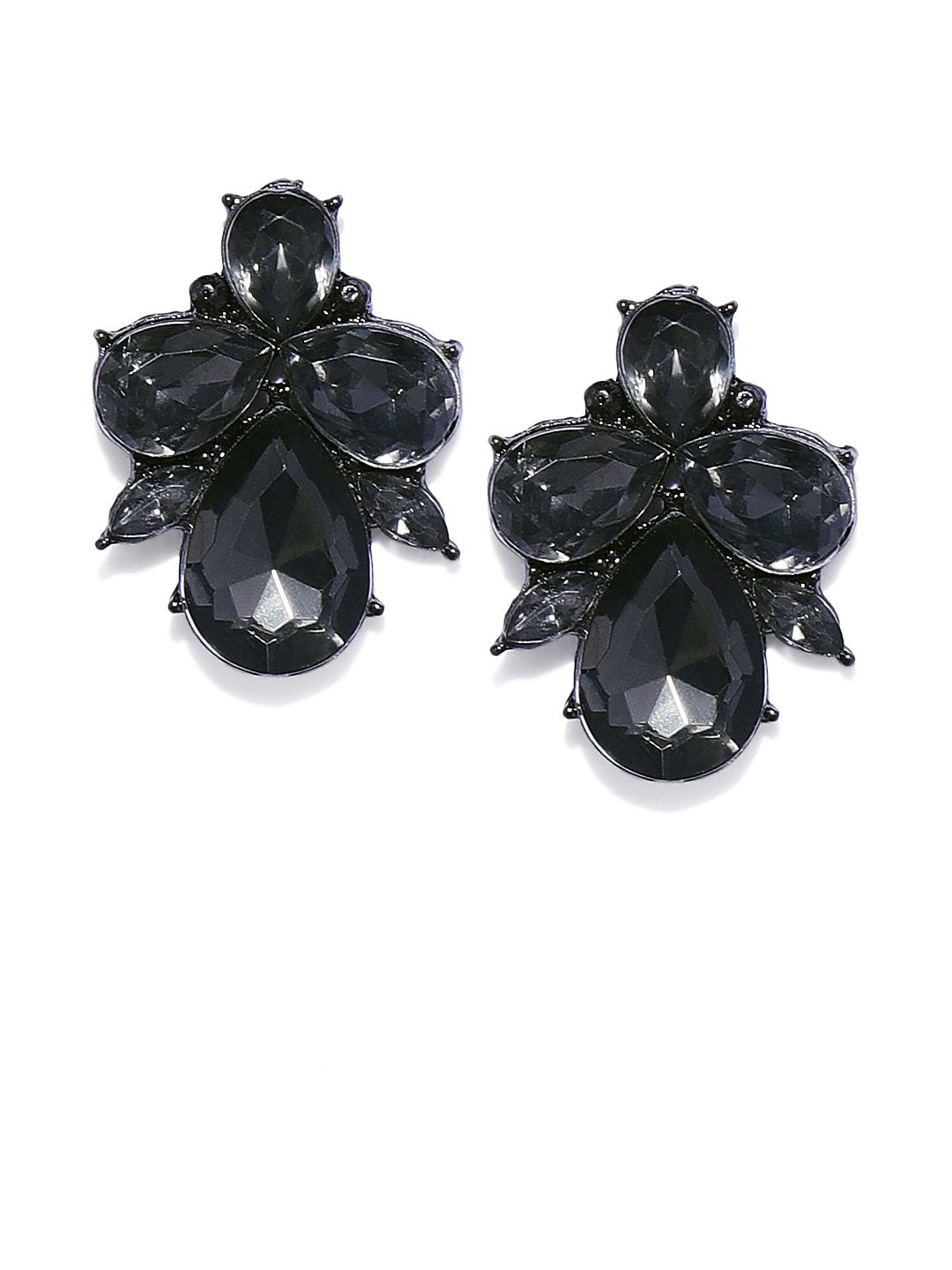 OOMPH Black Crystal Floral Ear Stud Earrings Price in India