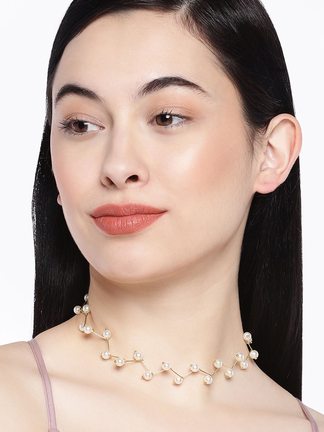 OOMPH White Pearl Fashion Choker Necklace Price in India