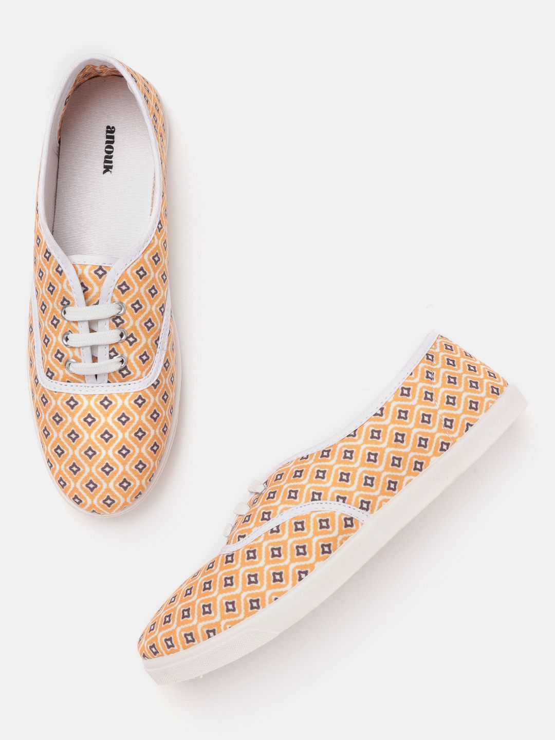 Anouk Women Orange & White Printed Sneakers