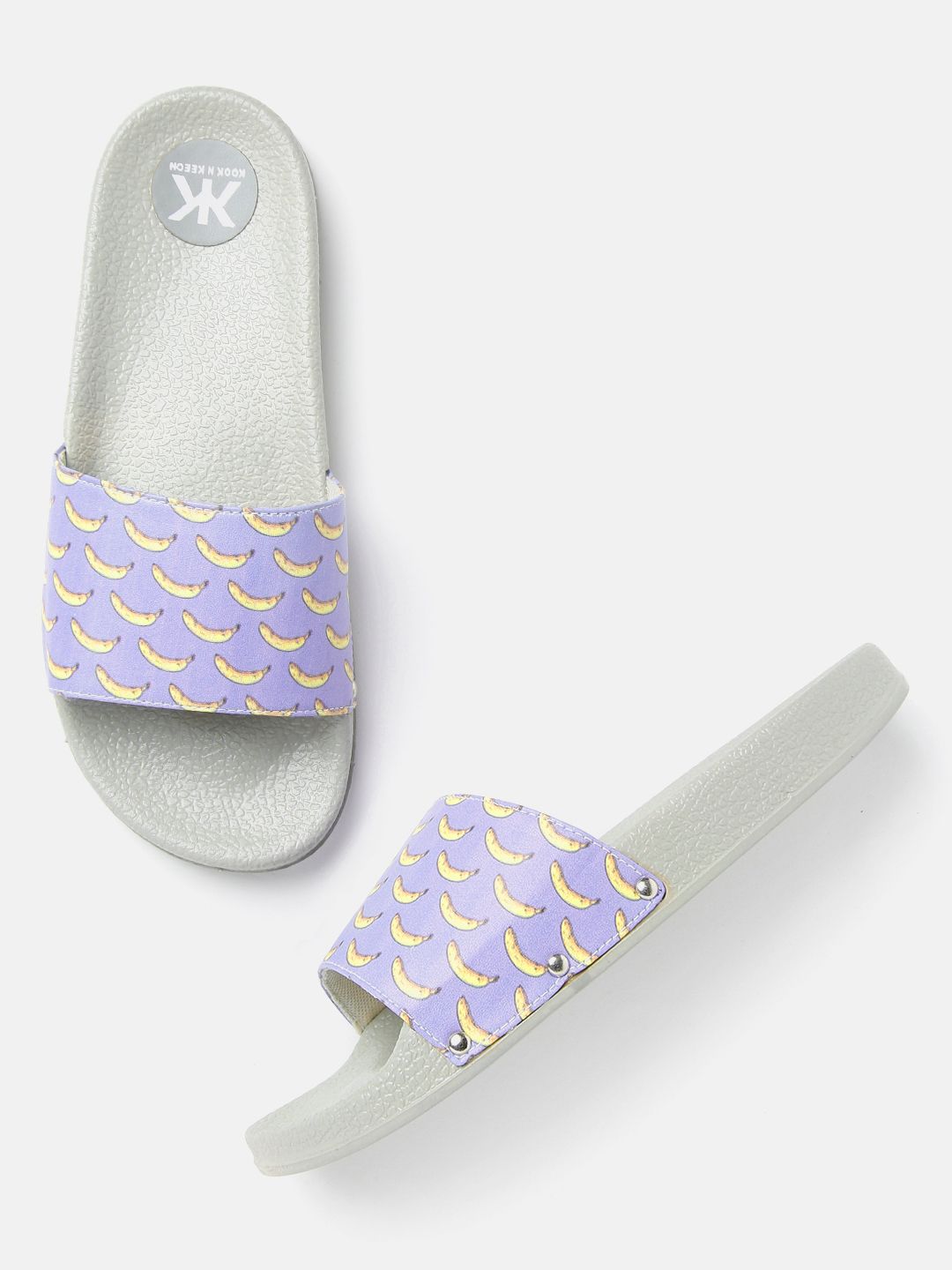 Kook N Keech Women Lavender & Yellow Banana Print Sliders Price in India