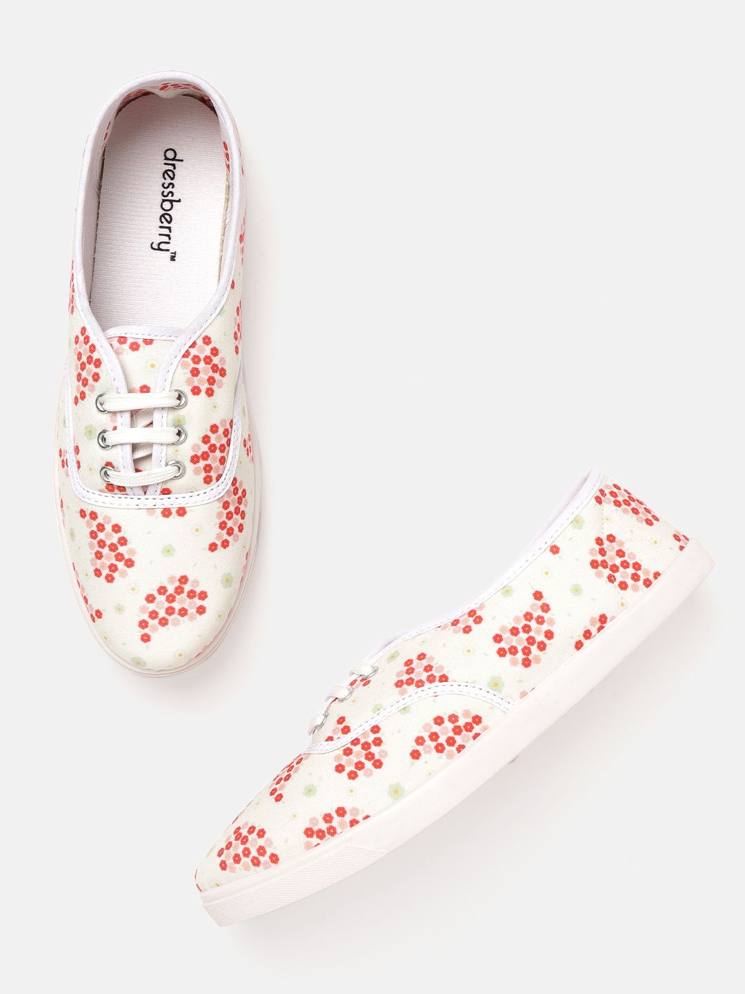 DressBerry Women Off-White & Red Printed Sneakers Price in India